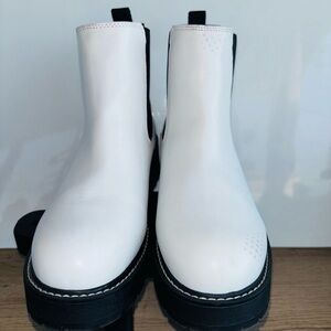 Madden Girl White and Black Ankle Booties with Chunky Platform